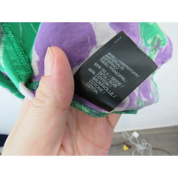 Patricia Field Green Purple Floral  Swing Jacket Robe Topper SATC Silk Cotton - Picture 6 of 10